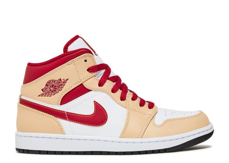 Jordan 1 Mid Light Curry Cardinal Red