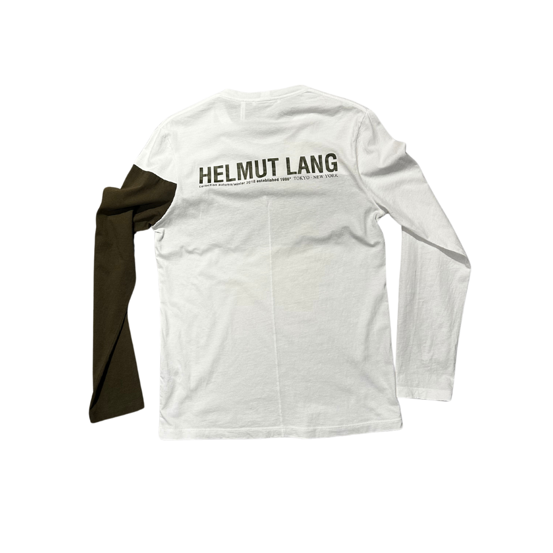 Helmut Lang 2018 White Army Green Graphic L/S T-Shirt (Preowned)