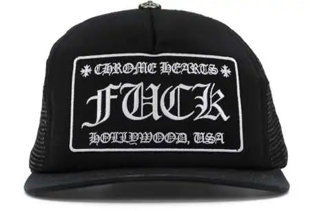 Chrome Hearts FUCK Hollywood Trucker Hat Black/Black