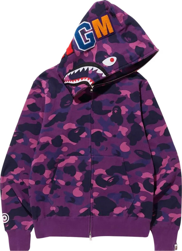 BAPE Color Camo Shark Full Zip Hoodie Purple