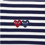 CDG COMME DES GARÇONS PLAY DOUBLE HEART STRIPED LONG SLEEVE NAVY / WHITE