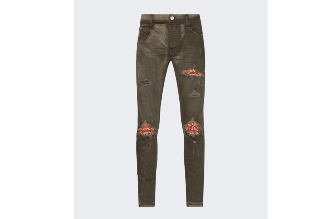 AMIRI MX1 Orange Bandana Patch Jeans Olive (Preowned)