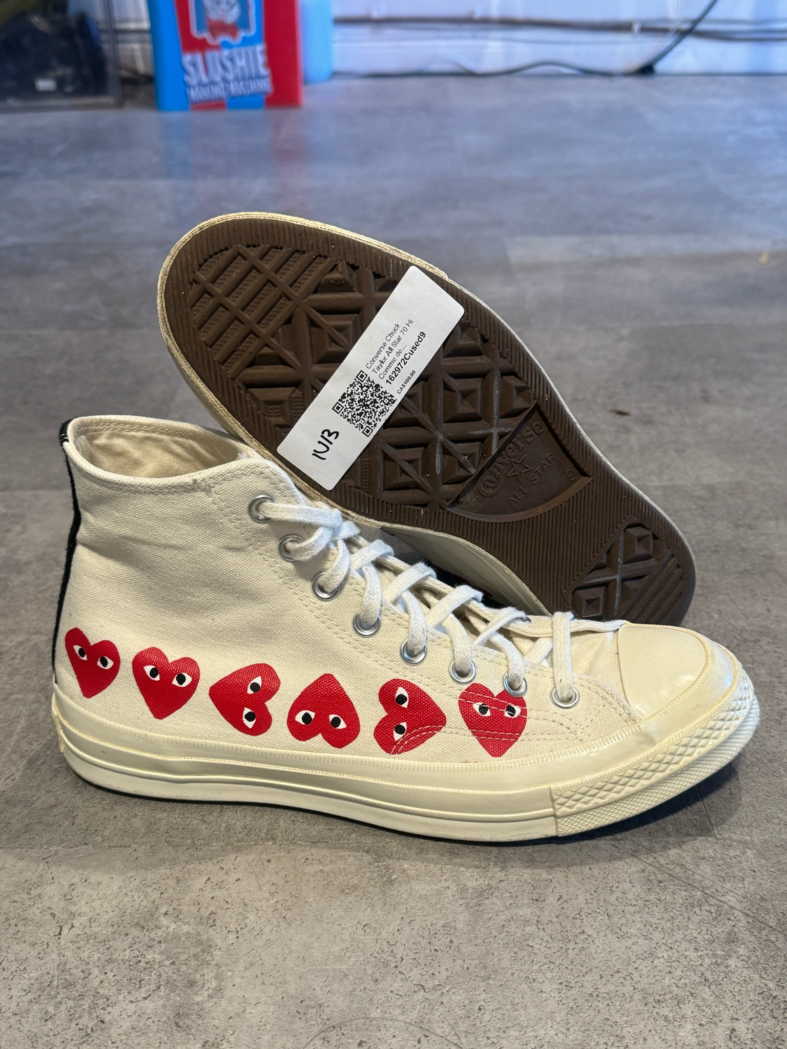 Converse Chuck Taylor All Star 70 Hi Comme des Garcons PLAY Multi-Heart White (Preowned Size 9 NB)