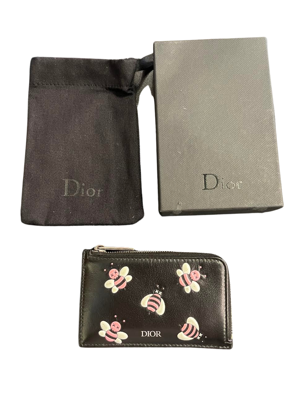 Dior x Kaws Zipped Card and Coin Holder Pink Bees Black (Preowned)