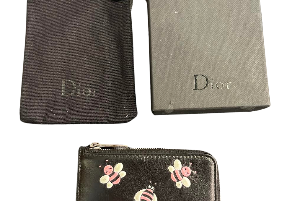 Dior x Kaws Zipped Card and Coin Holder Pink Bees Black (Preowned)