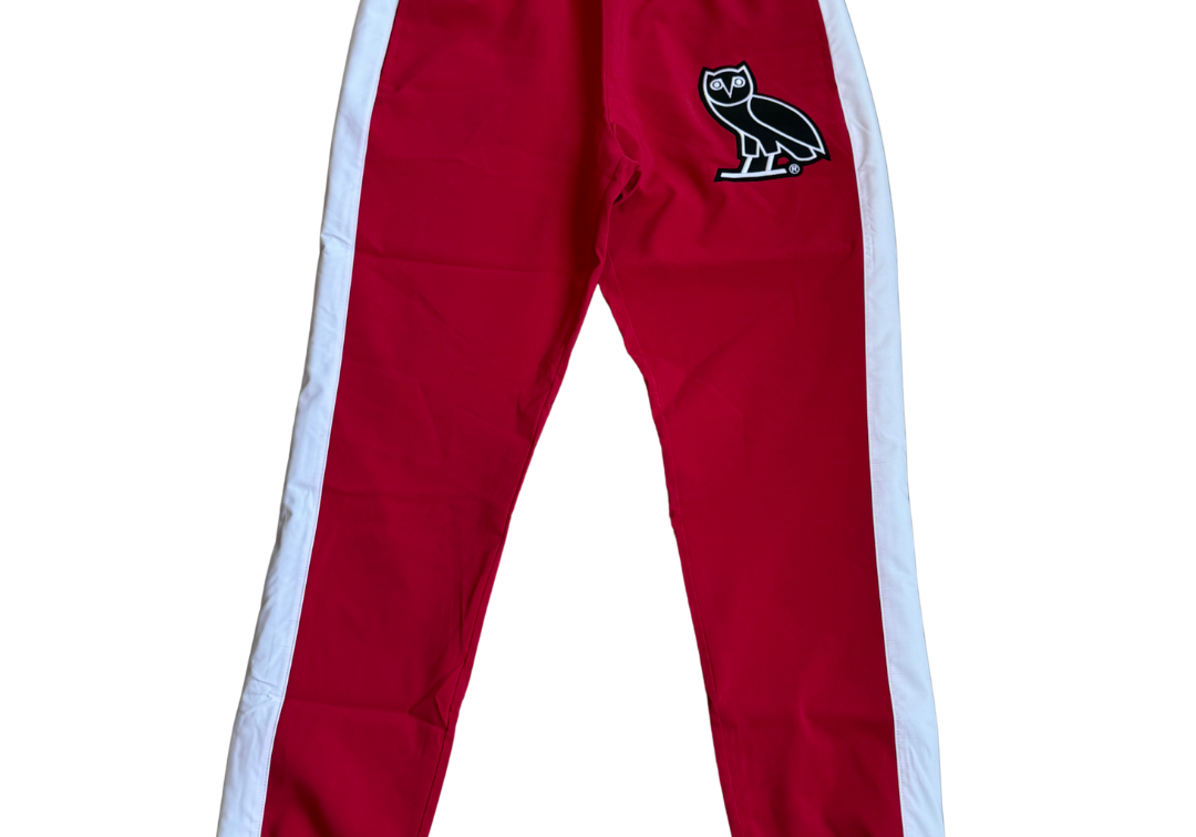 Ovo Embroidered Owl Patch Track Pants Black Red