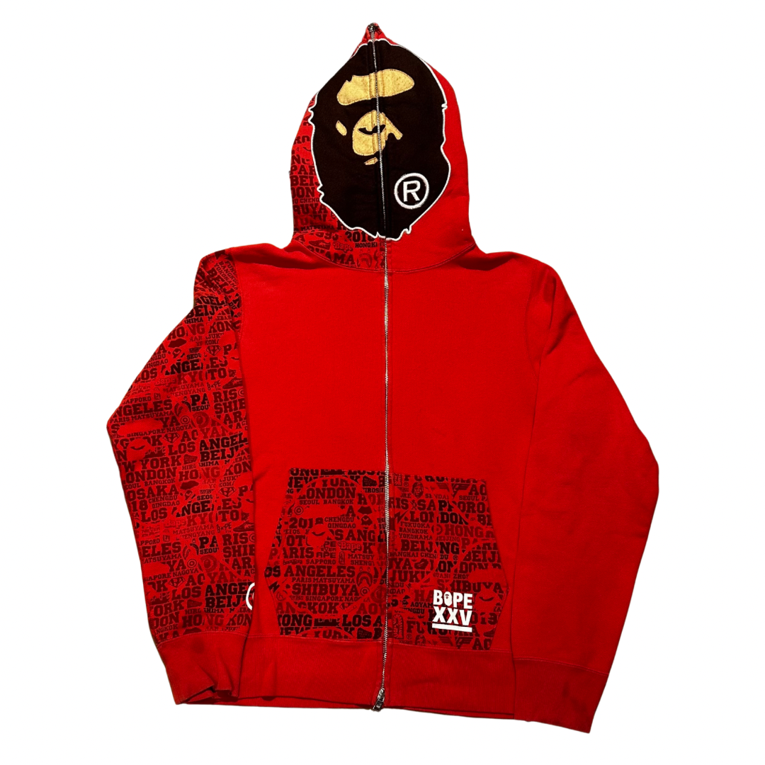 Bape XXV Cities Red Camo 2nd Ape Full Zip Sweater Red (Preowned)