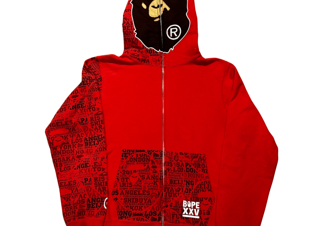 Bape XXV Cities Red Camo 2nd Ape Full Zip Sweater Red (Preowned)