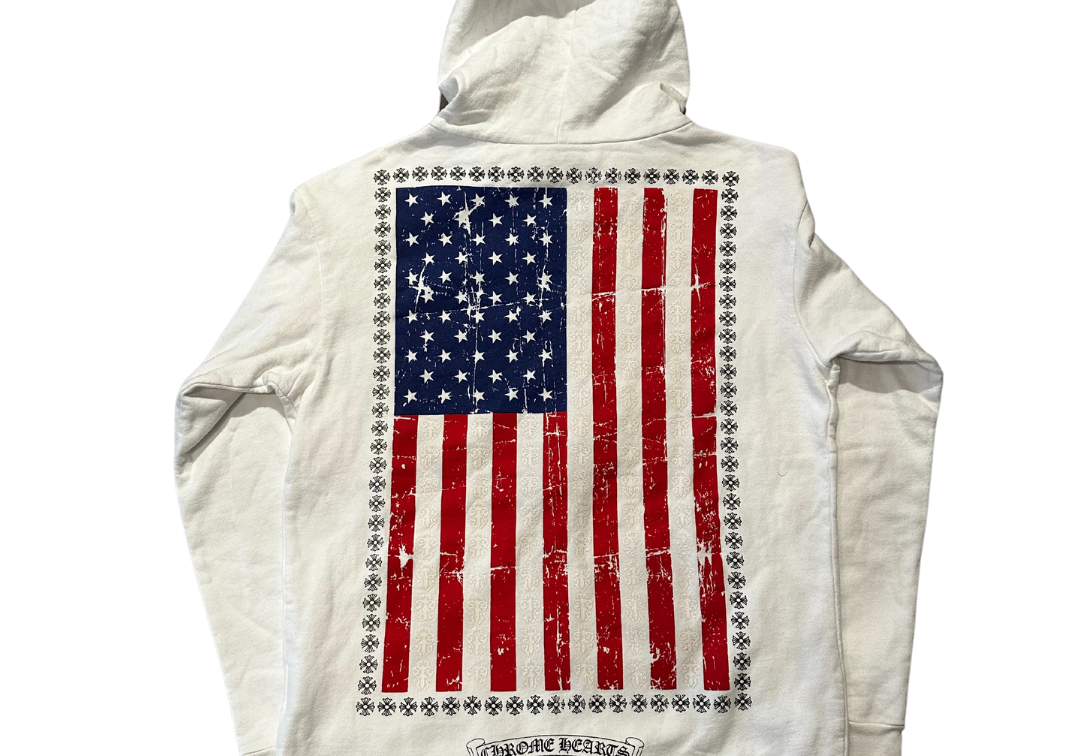 Chrome Hearts USA American Flag Dagger Zip-Up Hoodie White (Preowned)