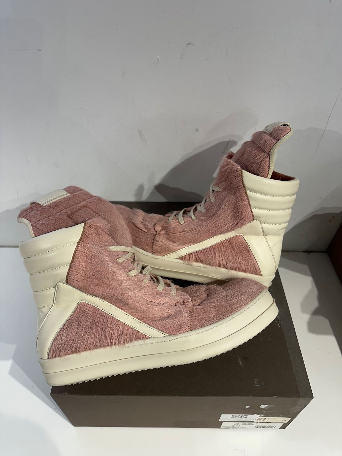 Rick Owens GeoBasket Pony Hair Pink/Milk, pre-owned, US Men's 13 – photo 4 of 6