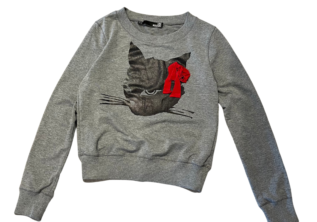 Love Moschino Red Bow Cat Grey Crewneck (Preowned)