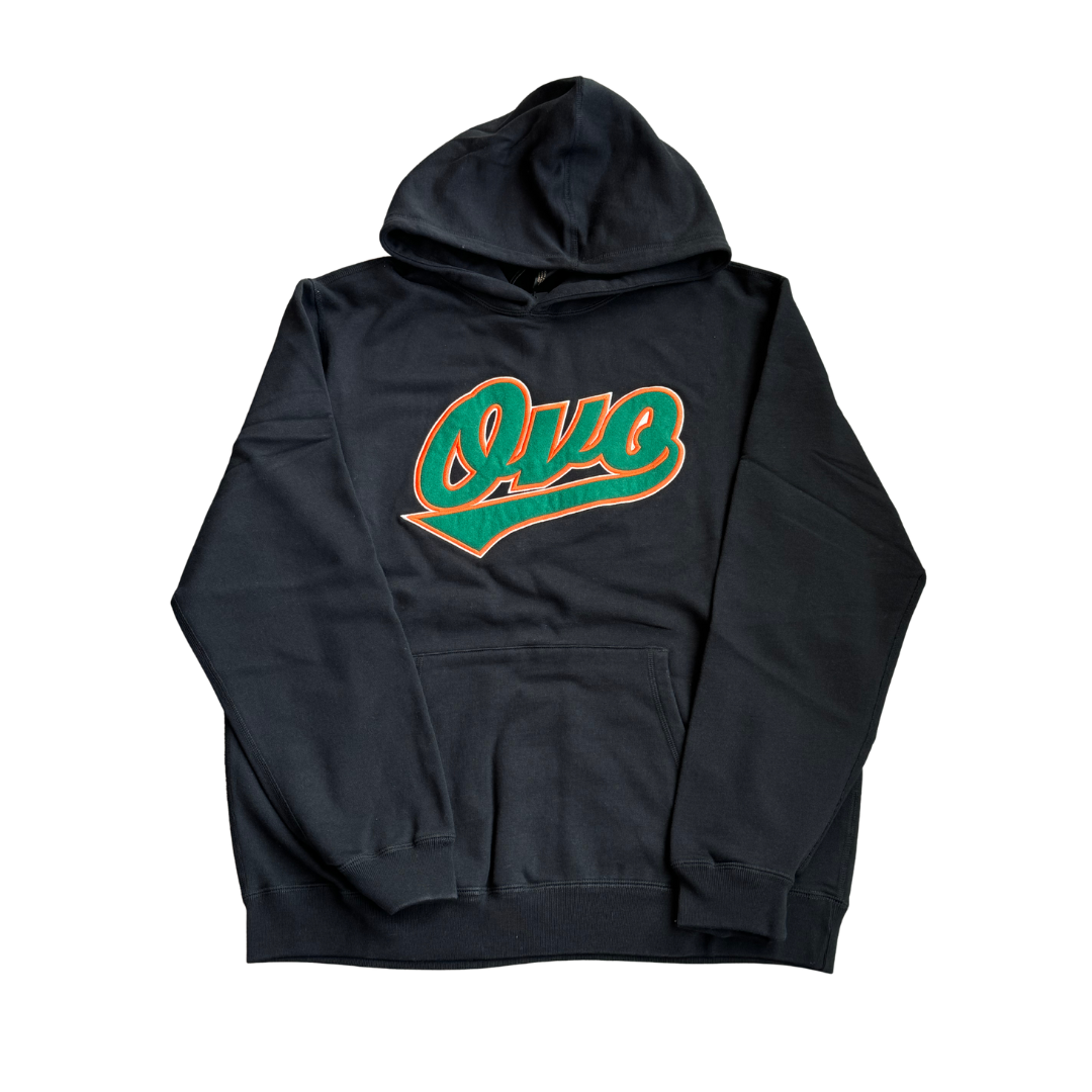 Ovo Black Green Orange Chenille Logo Hoodie Black