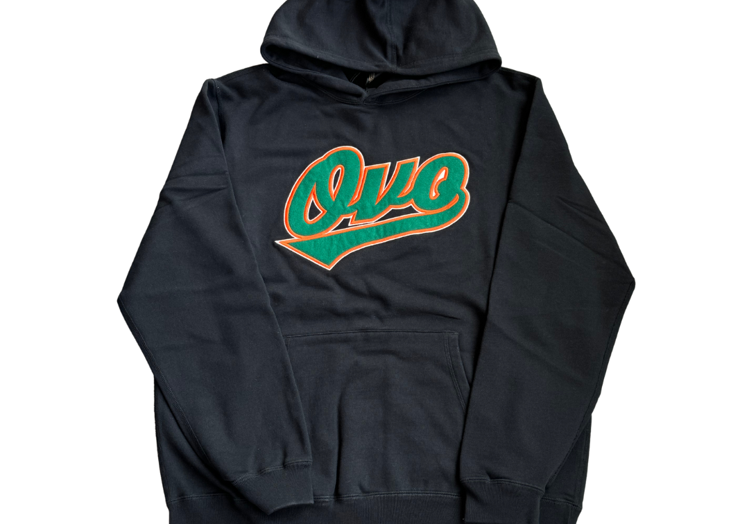 Ovo Black Green Orange Chenille Logo Hoodie Black