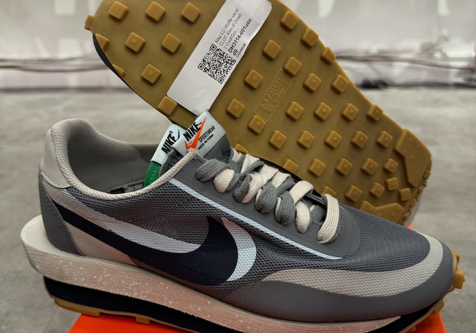 Nike LD Waffle sacai CLOT Kiss of Death 2 Cool Grey (Preowned Size 9)