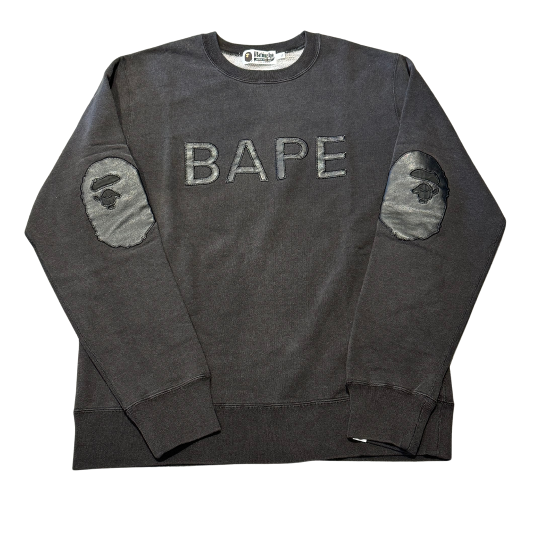 Bape Leather Ape Head Patch Crewneck Black