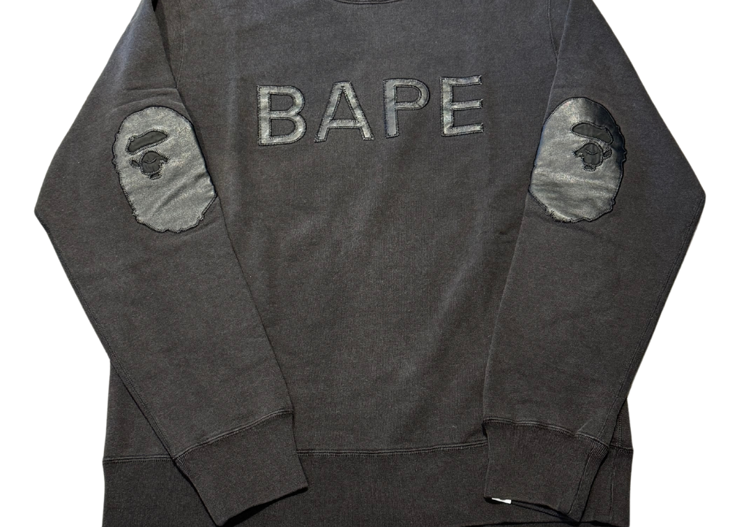 Bape Leather Ape Head Patch Crewneck Black