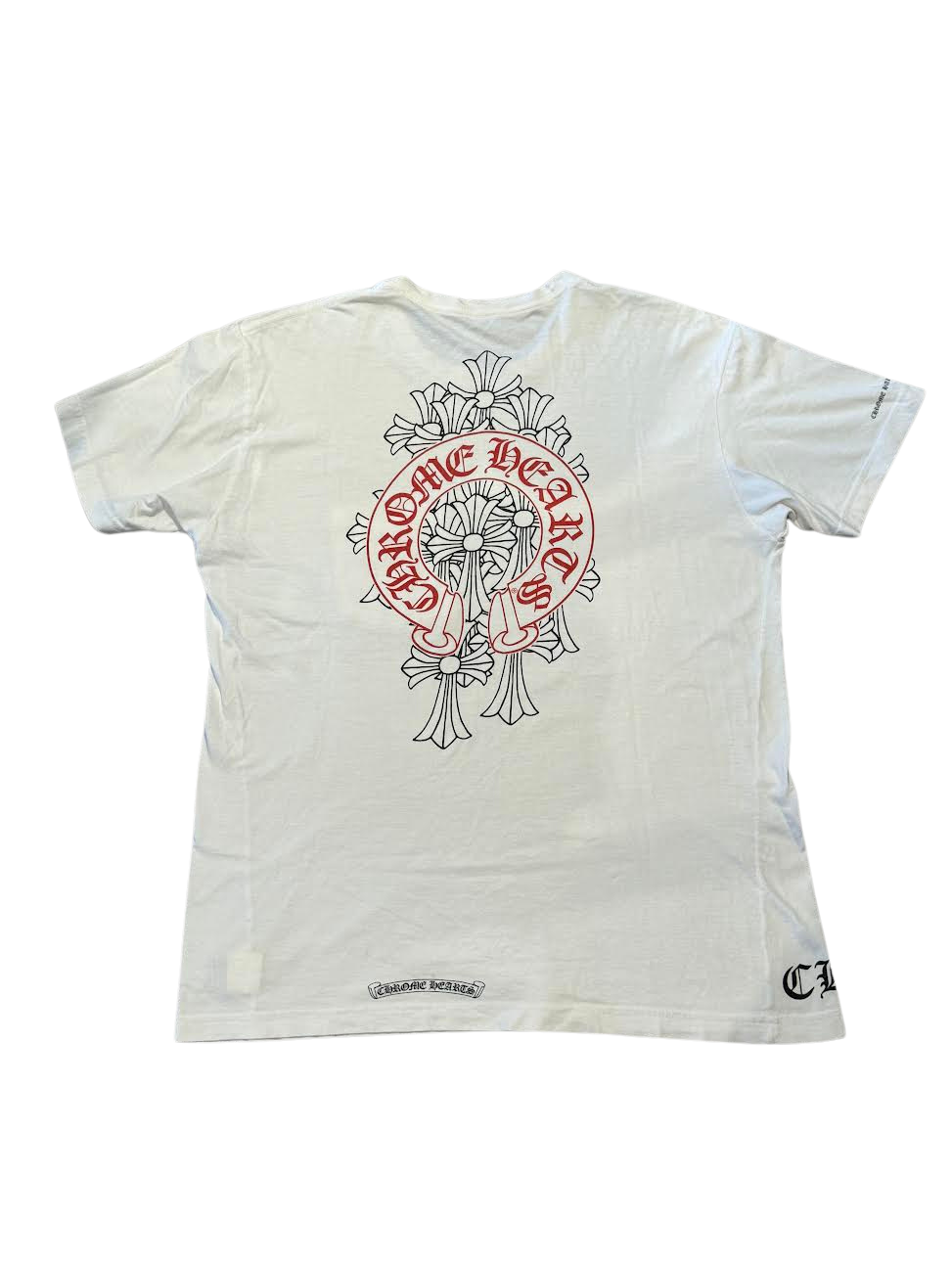 Chrome Hearts Red Cemetery Cross Horseshoe Logo Pocket T-Shirt White (Preowned)