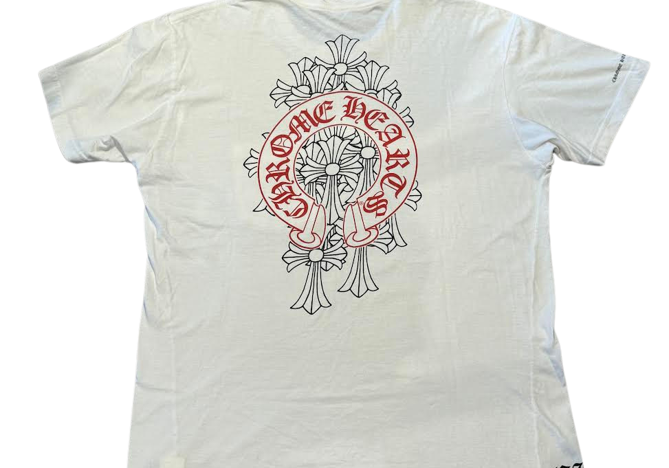 Chrome Hearts Red Cemetery Cross Horseshoe Logo Pocket T-Shirt White (Preowned)