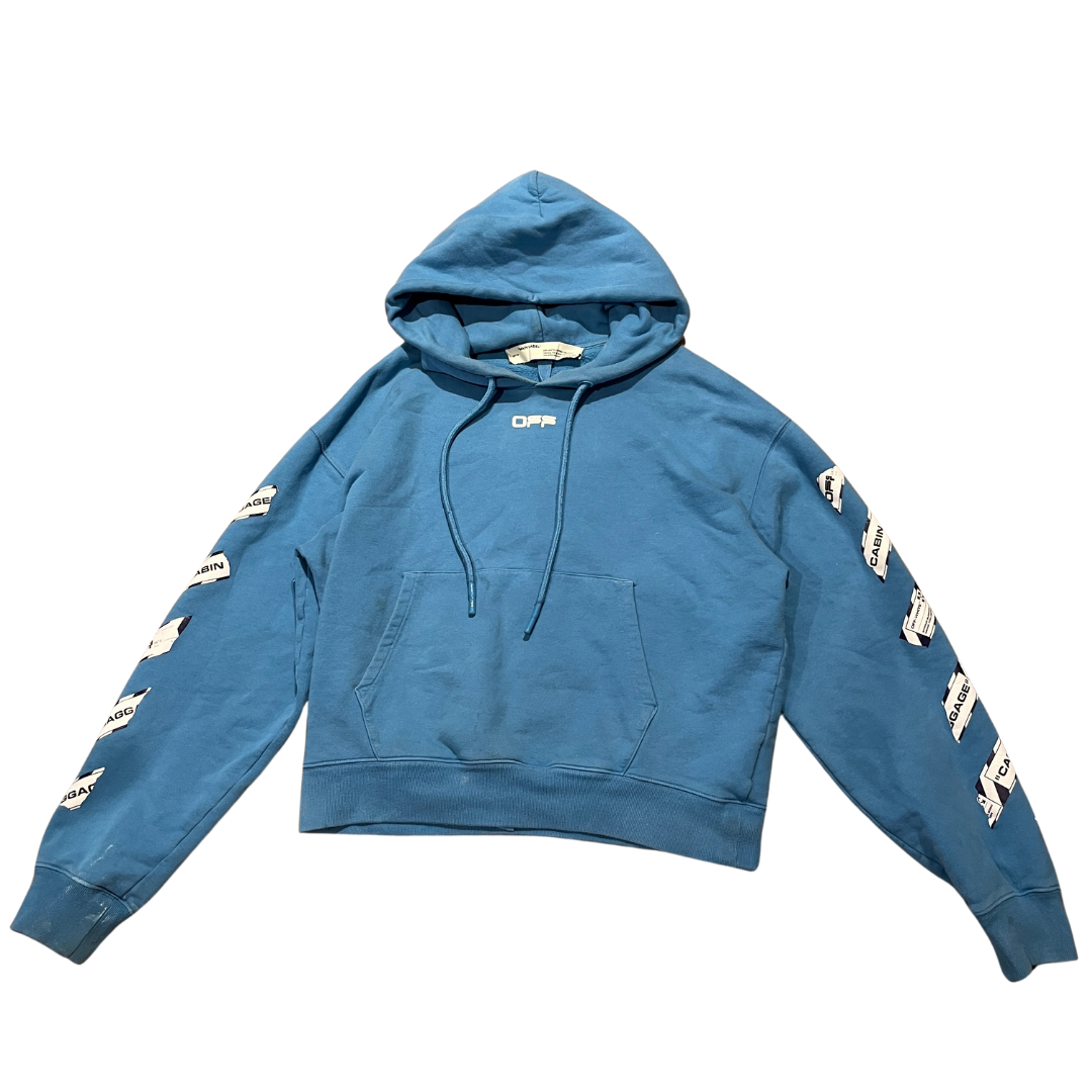 Off-White Airport Tape Hoodie Blue (Preowned Size L)