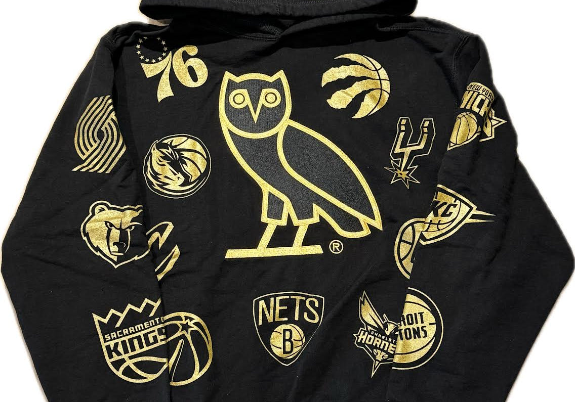 Ovo x NBA OG Owl Allover Logos Hoodie Black (Preowned)