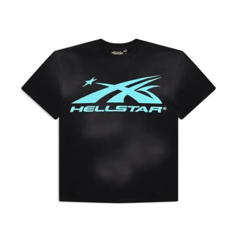 Hellstar Gel Sport Logo T-Shirt Black/Aqua Blue