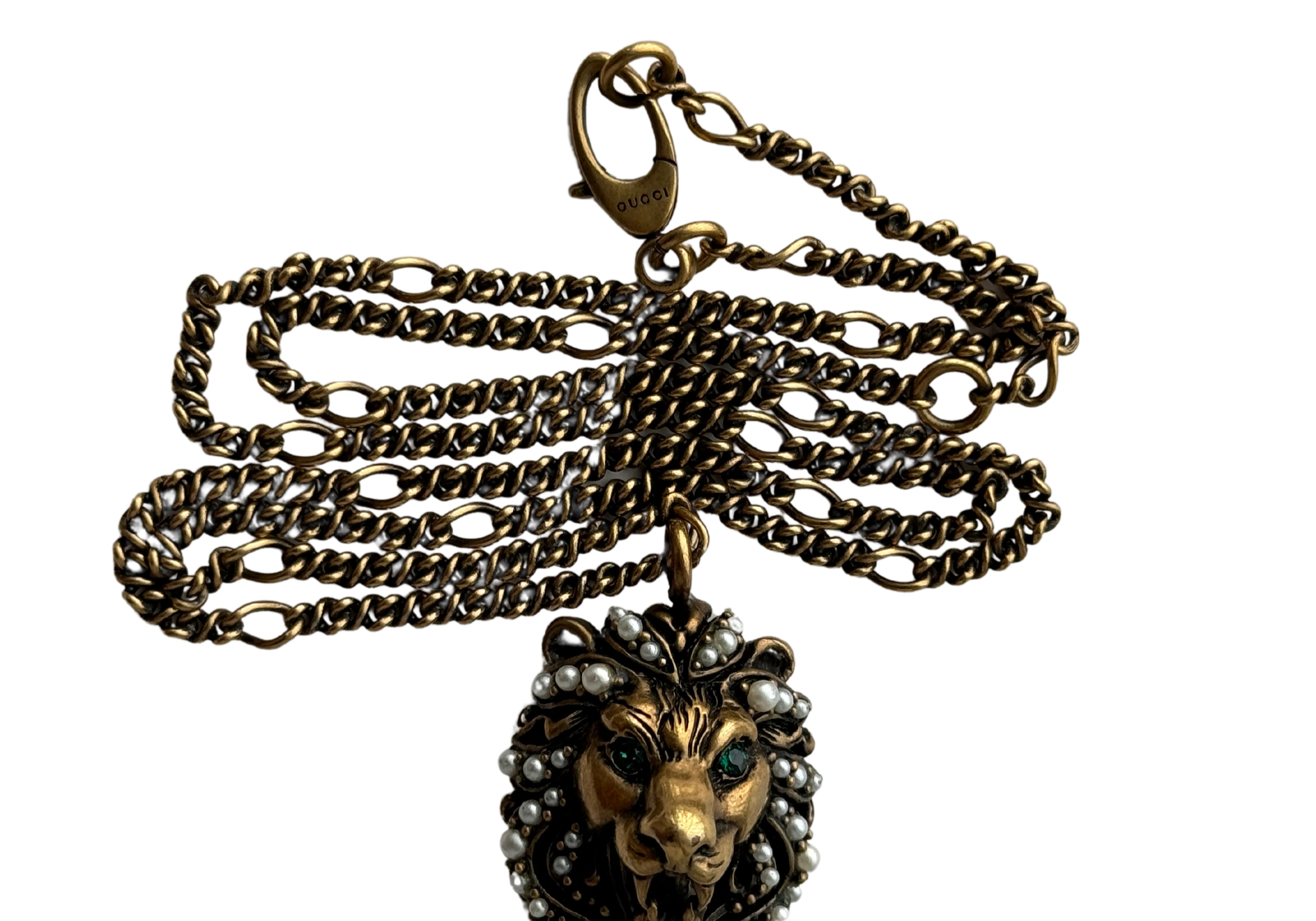 Gucci Embellished Lion Head Necklace Gold (Preowned)