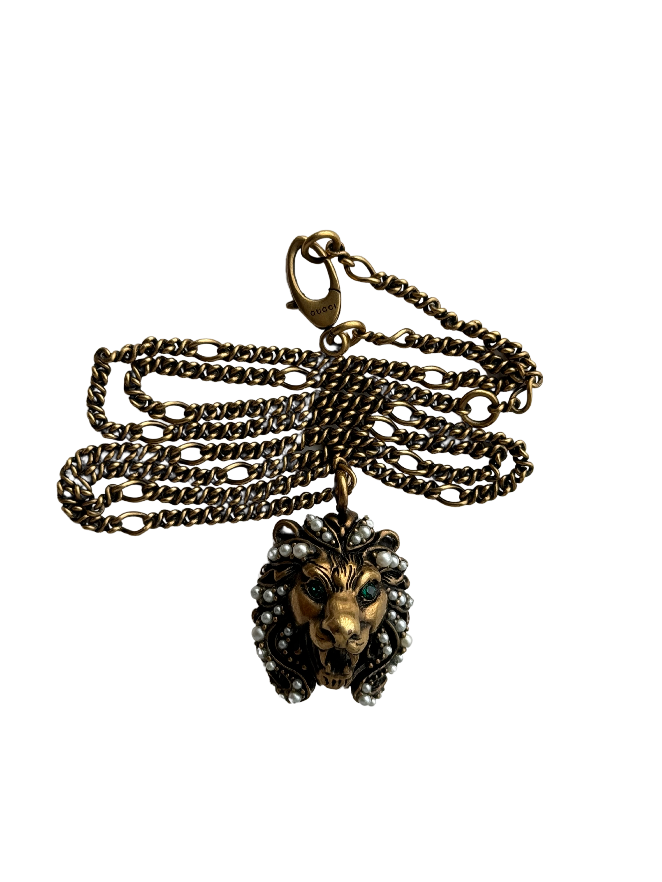 Gucci Embellished Lion Head Necklace Gold (Preowned)