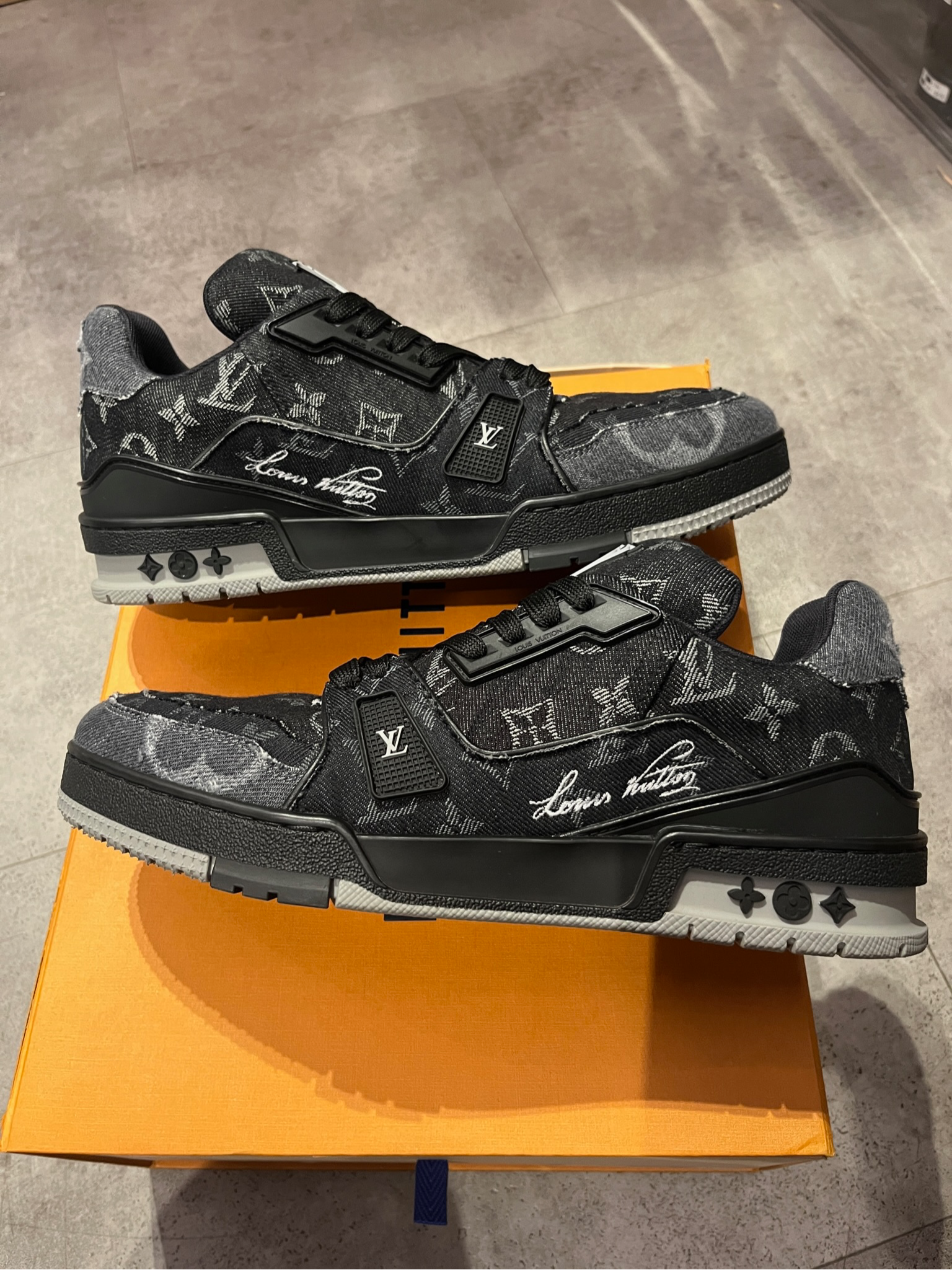 Louis Vuitton LV Trainer Black Monogram Denim (Worn TwiceSize LV7.5/US9)