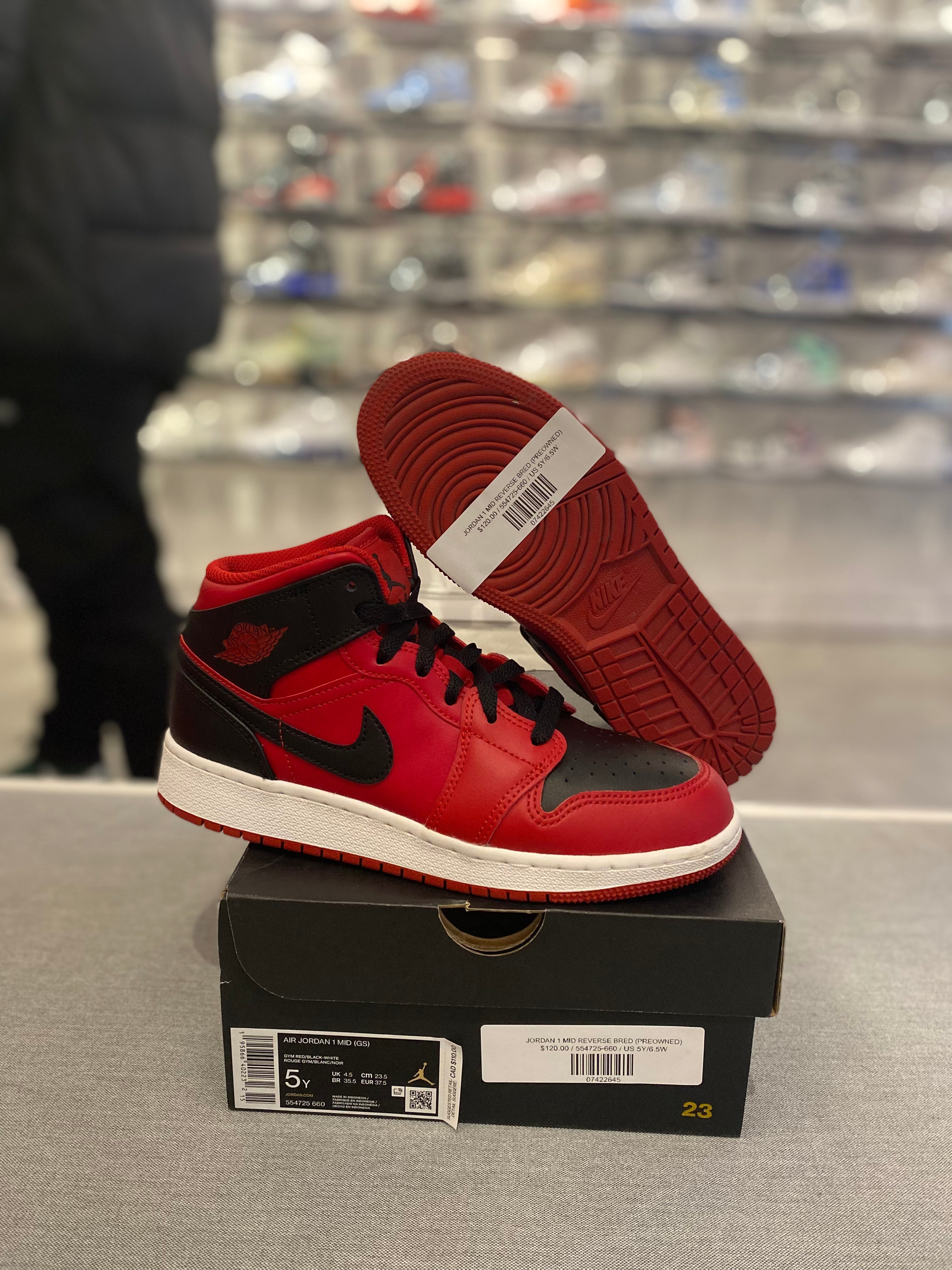 Jordan 1 Mid Reverse Bred (GS) (Preowned Size 5y)