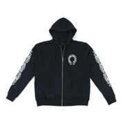 Chrome Hearts Horseshoe Floral Cross Sleeve Zip Up Hoodie Black/White