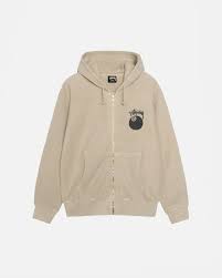 Stussy 8 Ball Pigment Dyed Zip Hoodie Khaki