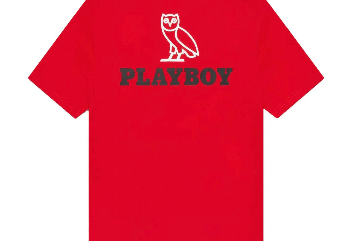 Ovo X Playboy Magazine Owl Logo T-Shirt Red