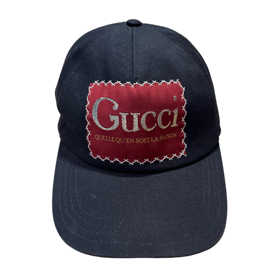 GUCCI La Saison Logo Label Drill Baseball Cap Black (Preowned)