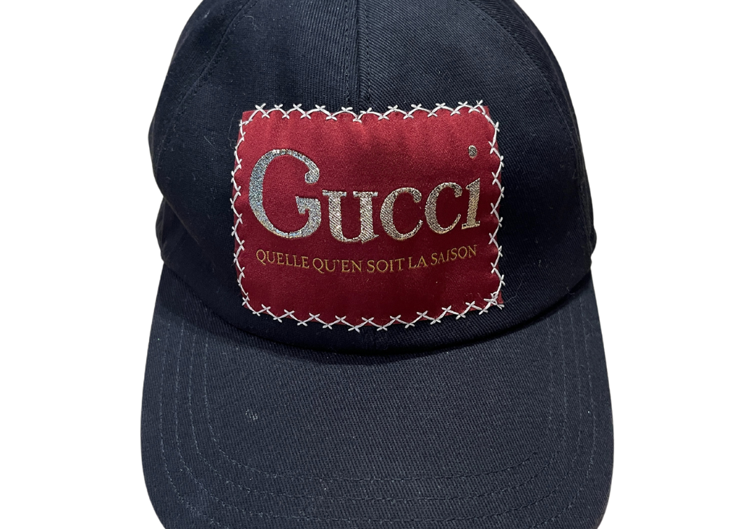 GUCCI La Saison Logo Label Drill Baseball Cap Black (Preowned)