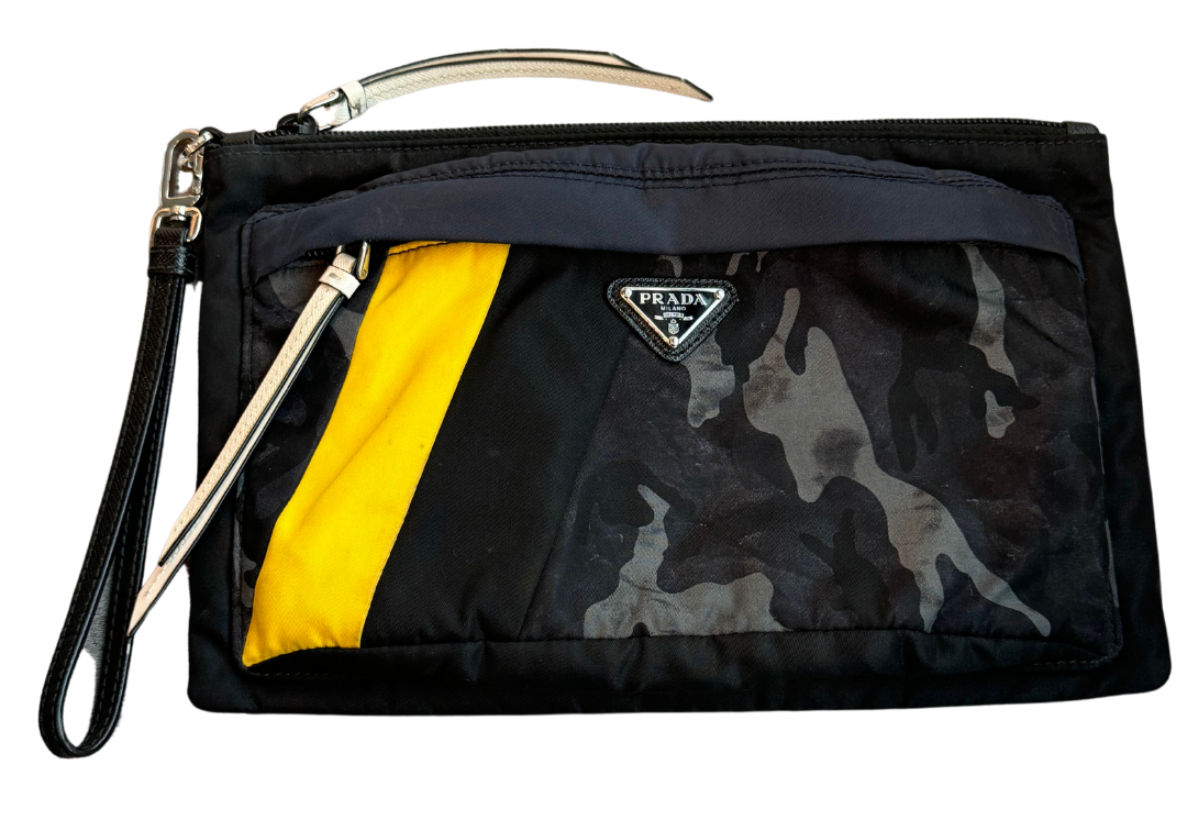 Prada Tessuto Nylon Saffiano Patch Camouflage Pouch