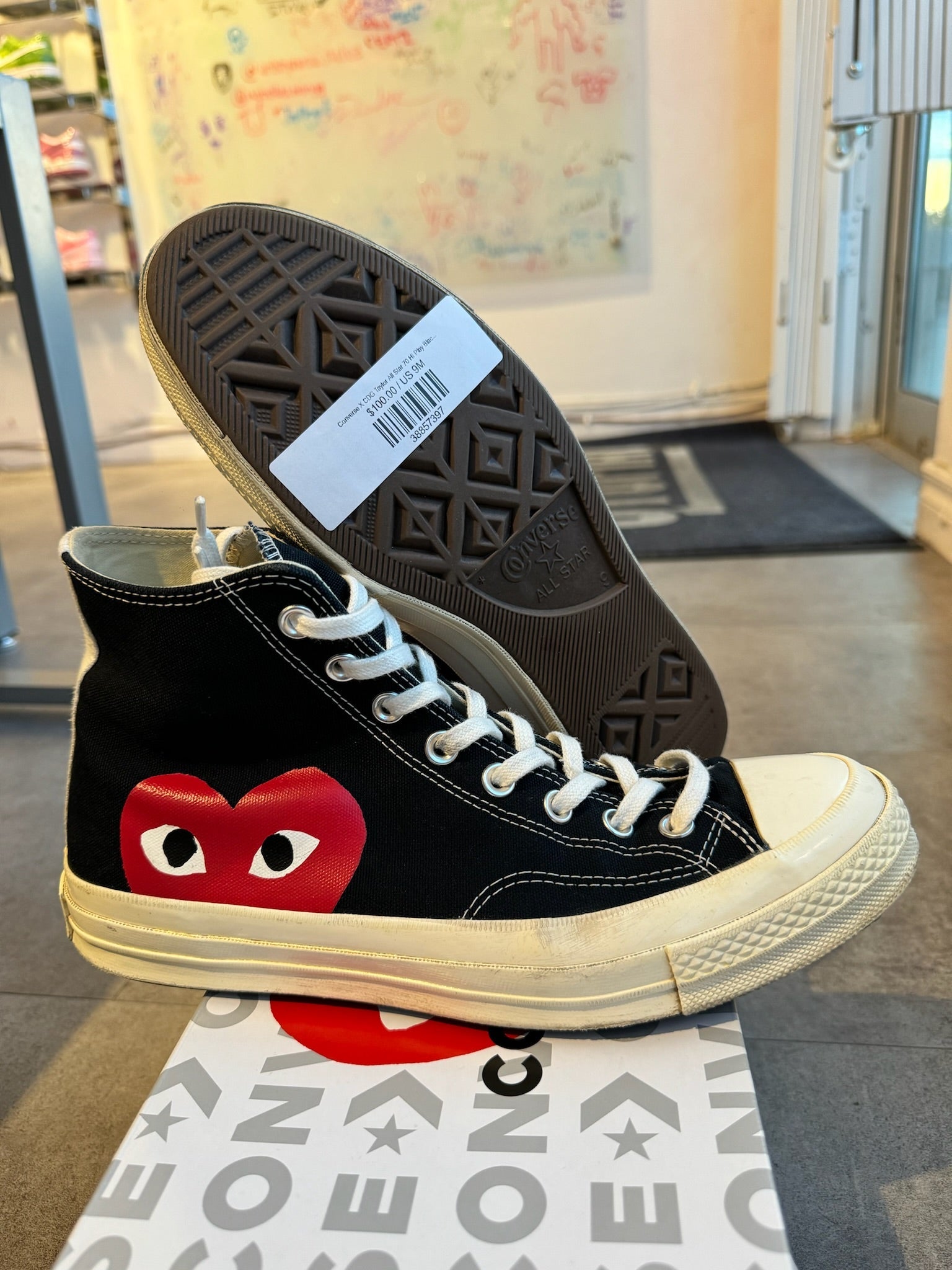 Converse X CDG Taylor All Star 70 Hi Play Black (Preowned Size 9) (8/10)