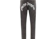 Palm Angels Curved Logo Denim Straight Leg Jean Black