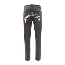 Palm Angels Curved Logo Denim Straight Leg Jean Black