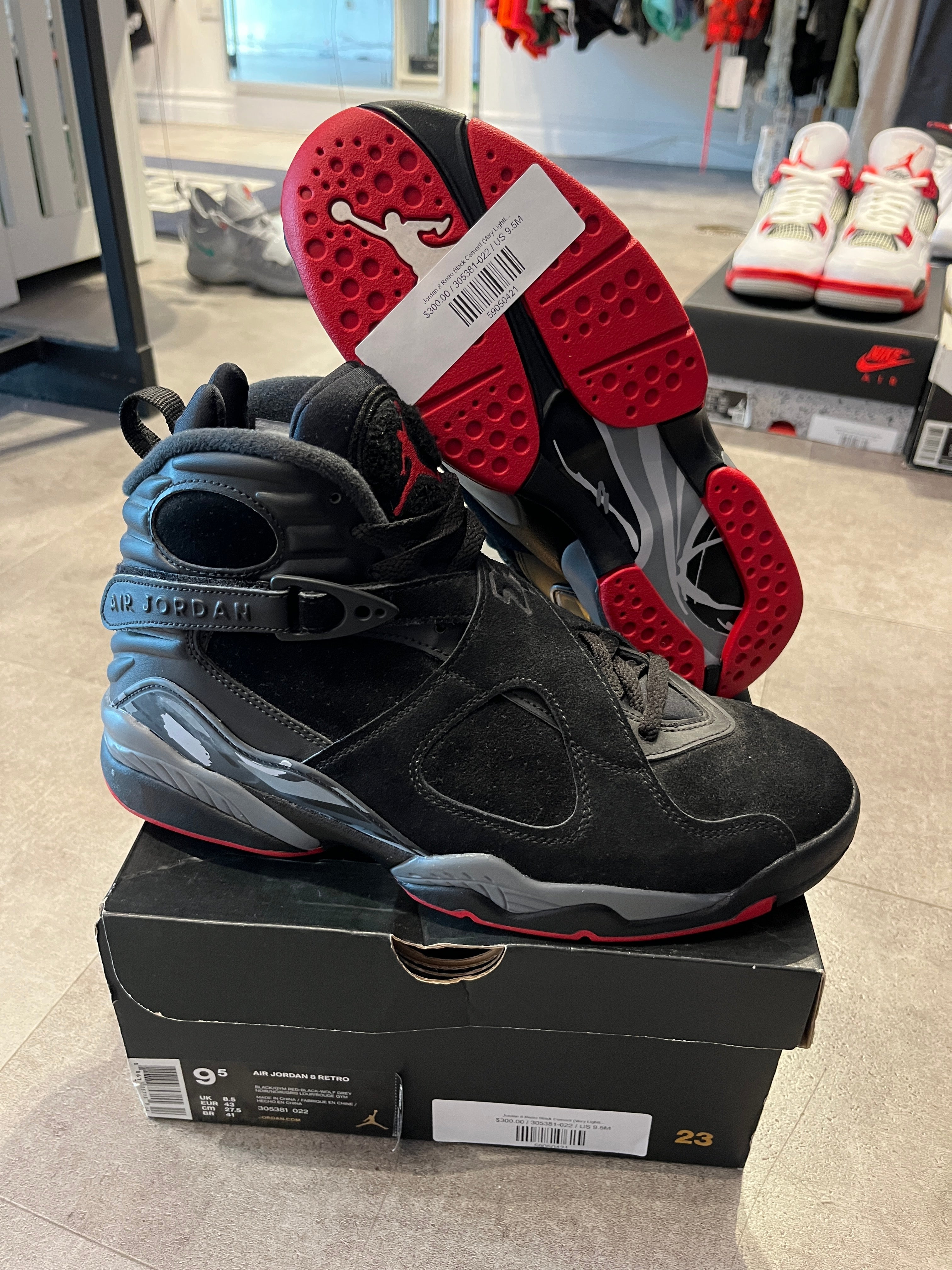 Jordan 8 Retro Black Cement (Very Lightly Preowned Size 9.5)