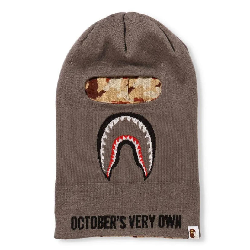 Bape X Ovo Woodland Camo Shark Reversible Balaclava Grey