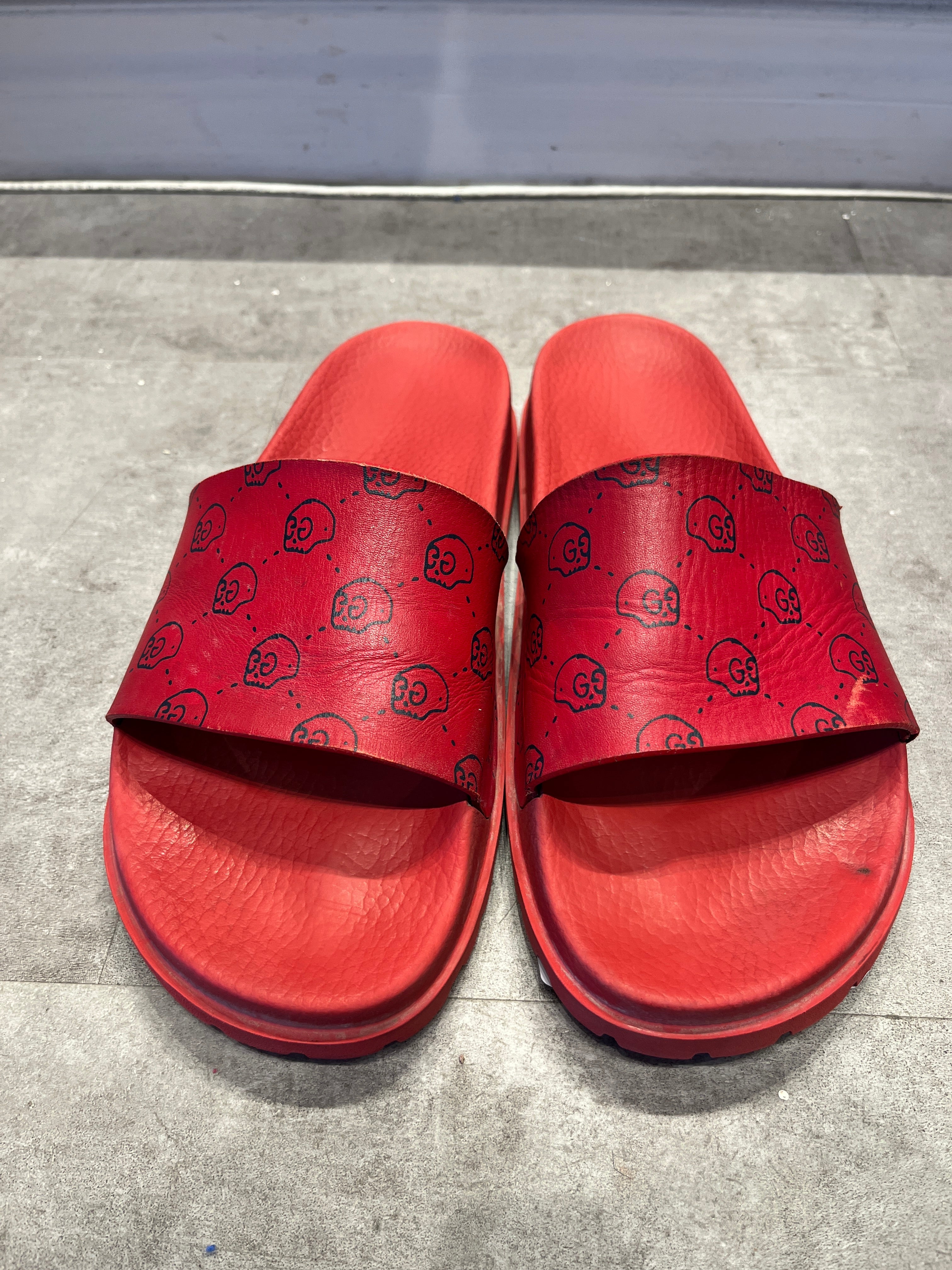 Gucci Ghost Princetown Skull Leather Slides Red (Preowned)