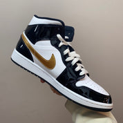 Jordan 1 Mid Patent Black White Gold (Preowned)