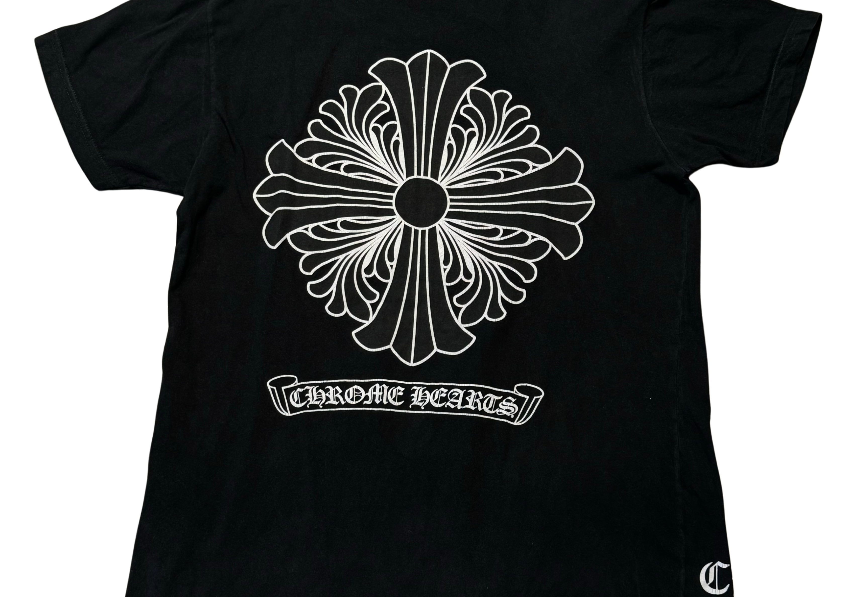 Chrome Hearts Floral Cross Scroll Logo T-Shirt Black (Preowned Size L)