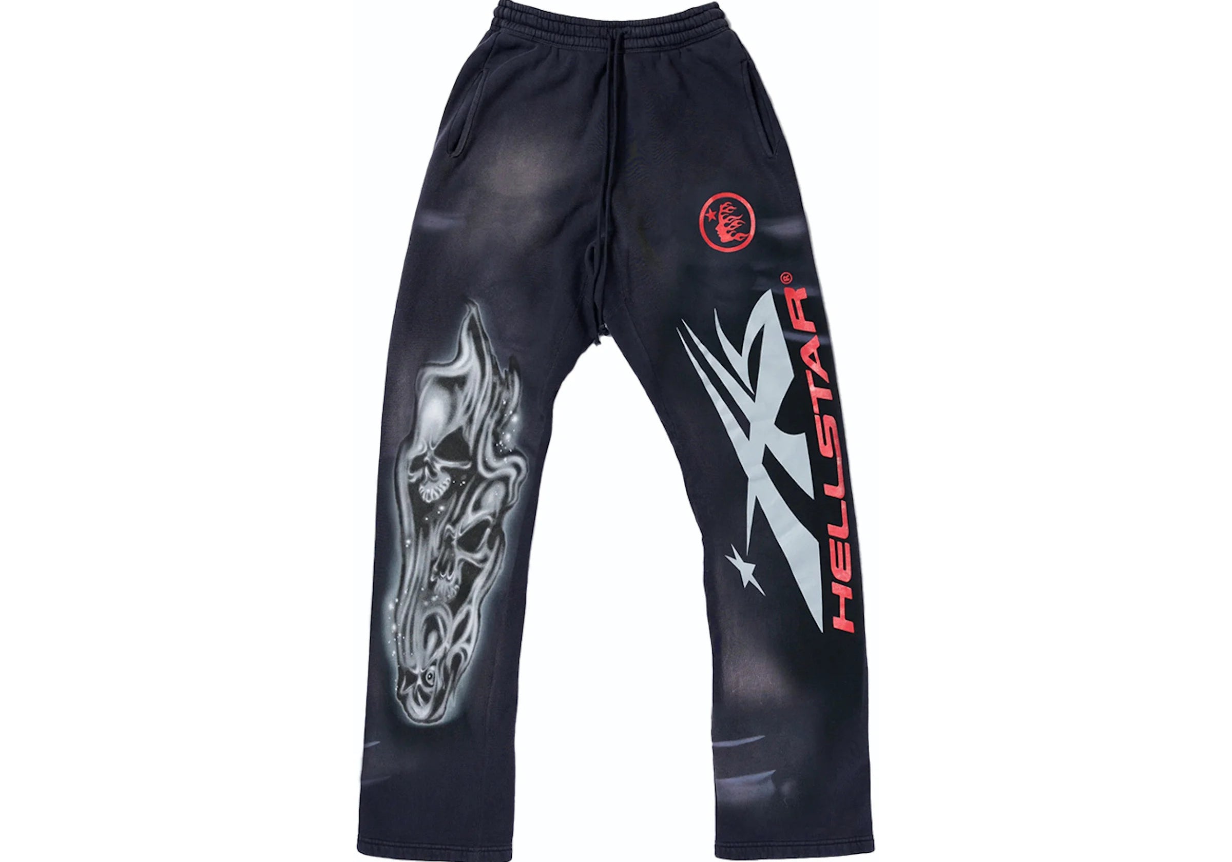 Hellstar Airbrushed Skull Flare Bottom Sweatpants Midnight Dye Black